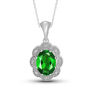 JewelonFire 1.50 Carat T.G.W. Chrome Diopside and White Diamond Accent Sterling Silver Pendant - Assorted Colors
