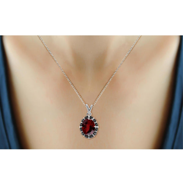JewelonFire 2.15 Carat T.G.W. Garnet and Black Diamond Accent Sterling Silver Pendant - Assorted Colors
