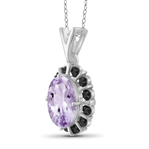 JewelonFire 1.60 Carat T.G.W. Pink Amethyst and Black Diamond Accent Sterling Silver Pendant - Assorted Colors