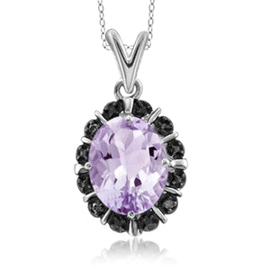 JewelonFire 1.60 Carat T.G.W. Pink Amethyst and Black Diamond Accent Sterling Silver Pendant - Assorted Colors
