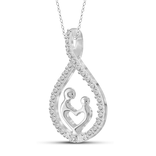 JewelonFire White Diamond Accent Sterling Silver Mother and Child Pendant - Assorted Colors