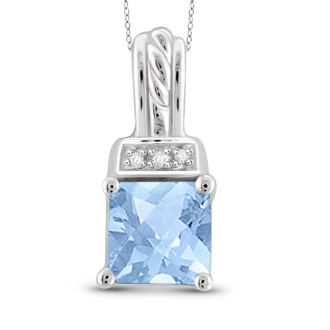 JewelonFire 1 1/7 Carat T.G.W. Sky Blue Topaz And White Diamond Accent Sterling Silver Pendant - Assorted Colors