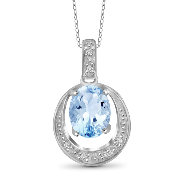 JewelonFire 1 1/2 Carat T.G.W. Sky Blue Topaz And White Diamond Sterling Silver Pendant - Assorted Colors