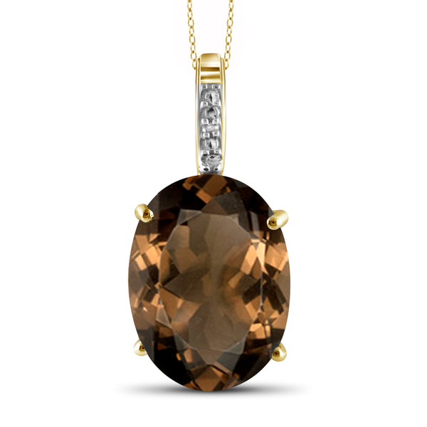 JewelonFire 13 3/4 Carat T.G.W. Smoky Quartz and White Diamond Accent Sterling Silver Pendant - Assorted Colors