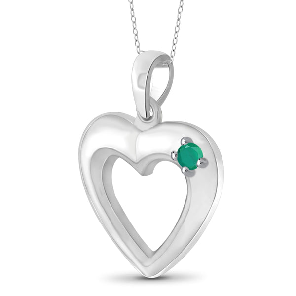 JewelonFire Emerald Accent Sterling Silver Heart Pendant - Assorted Colors