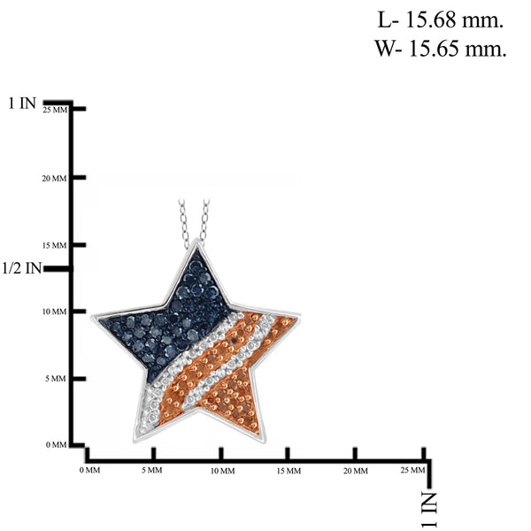 JewelonFire 1/4 Carat T.W. Multi Color Diamond Sterling Silver American Flag Star Pendant