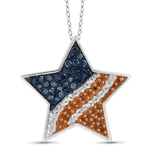 JewelonFire 1/4 Carat T.W. Multi Color Diamond Sterling Silver American Flag Star Pendant