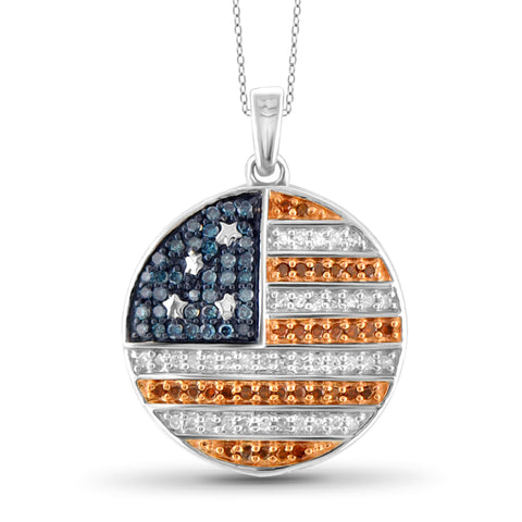 JewelonFire 1/3 Carat T.W. Multi Color Diamond Sterling Silver American Flag Round Pendant