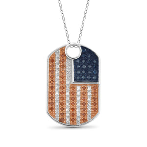 JewelonFire 1/4 Carat T.W. Multi Color Diamond Sterling Silver American Flag Pendant