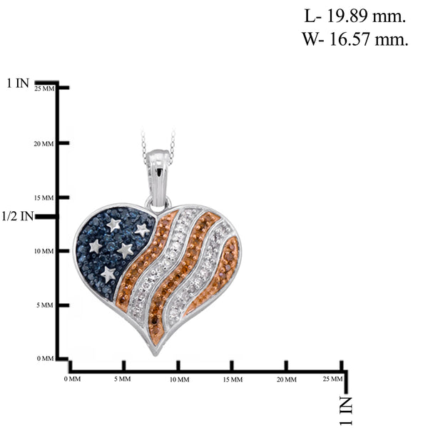 JewelonFire 1/4 Carat T.W. Multi Color Diamond Sterling Silver American Flag Heart Pendant