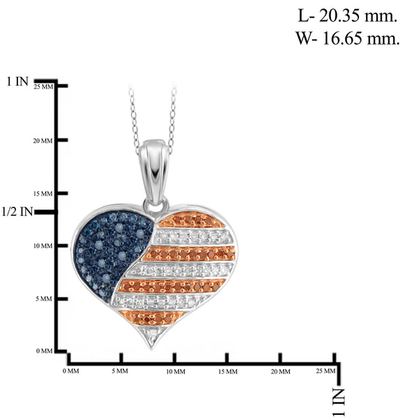 JewelonFire 1/4 Carat T.W. Multi Color Diamond Sterling Silver American Flag Heart Pendant