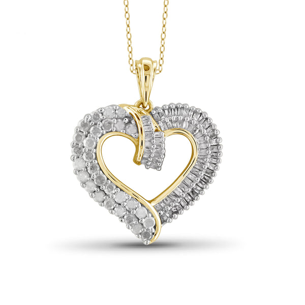 Jewelnova 1.00 Carat T.W. White Diamond 10K Gold Open Heart Pendant - Assorted Colors