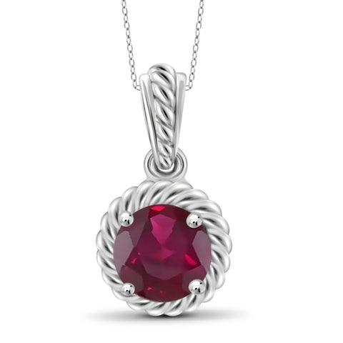 JewelonFire 1 1/5 Carat T.G.W. Ruby Sterling Silver Halo Pendant - Assorted Colors