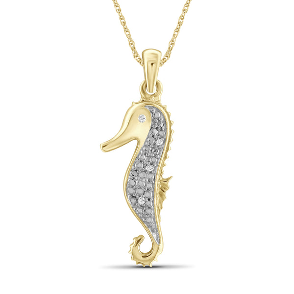 JewelonFire 1/20 Carat T.W. White Diamond Sterling Silver Sea Horse Pendant - Assorted Colors