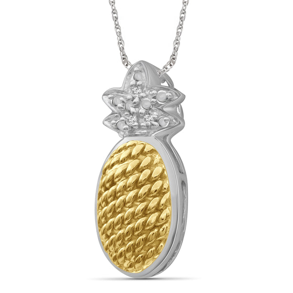 JewelonFire Accent White Diamond Two-tone Silver Pineapple Pendant