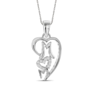 JewelonFire White Diamond Accent Sterling Silver Mom Heart Pendant - Assorted Colors