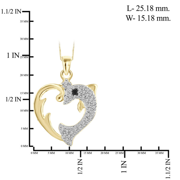 JewelonFire Black Diamond Accent 14kt Gold Plated Brass Dolphin Heart Pendant