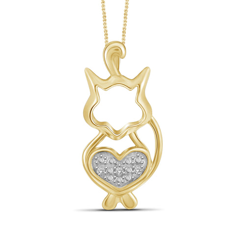 JewelonFire White Diamond Accent 14kt Gold Plated Brass Cat Pendant