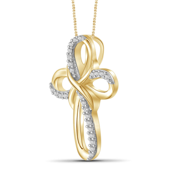 JewelonFire White Diamond Accent 14kt Gold Plated Brass Cross Pendant