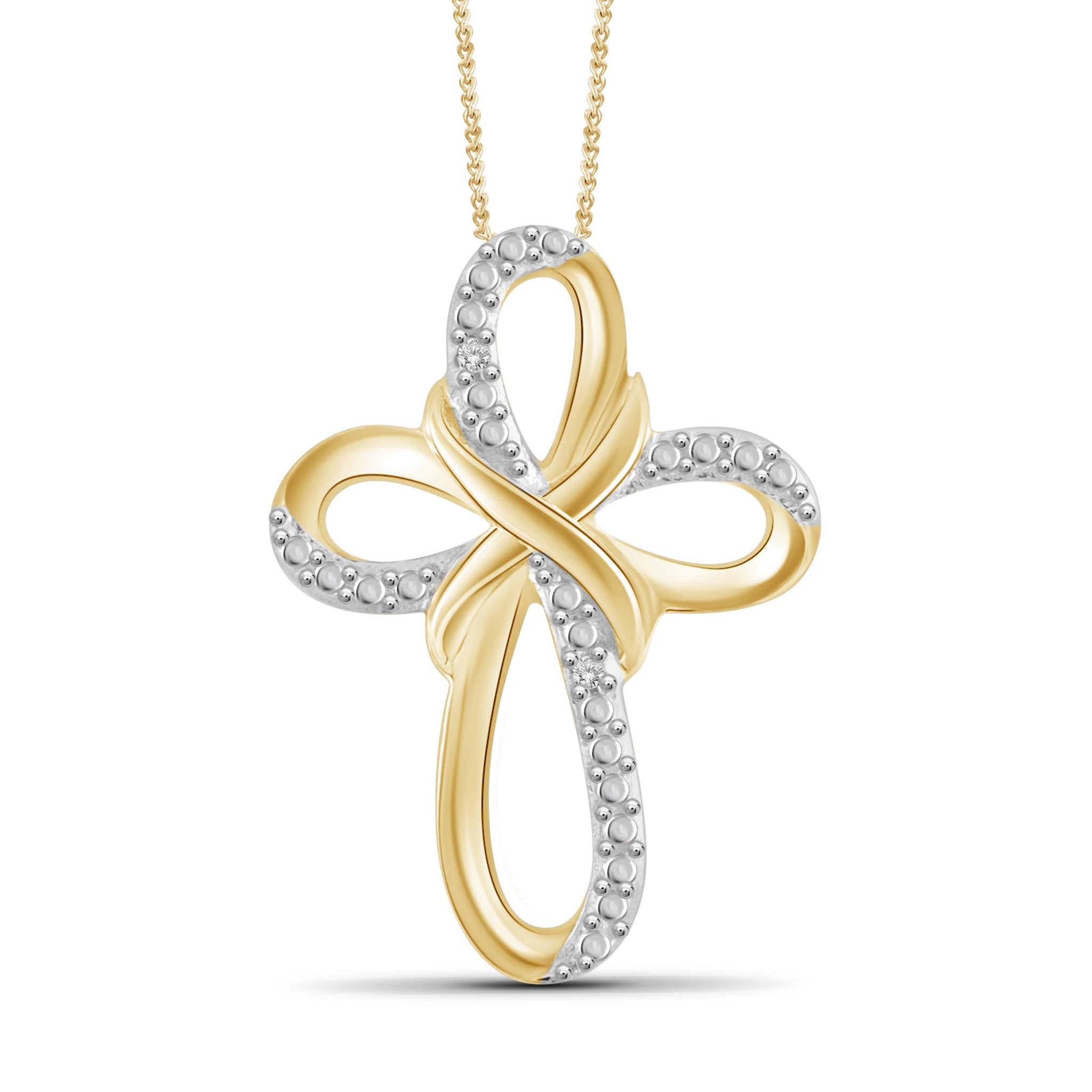 JewelonFire White Diamond Accent 14kt Gold Plated Brass Cross Pendant