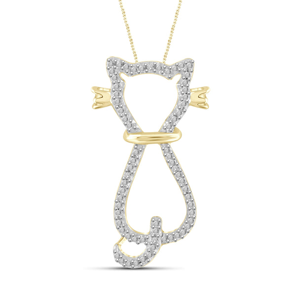 JewelonFire White Diamond Accent 14kt Gold Plated Brass Cat Pendant