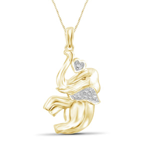 JewelonFire White Diamond Accent 14kt Gold Plated Brass Elephant Pendant