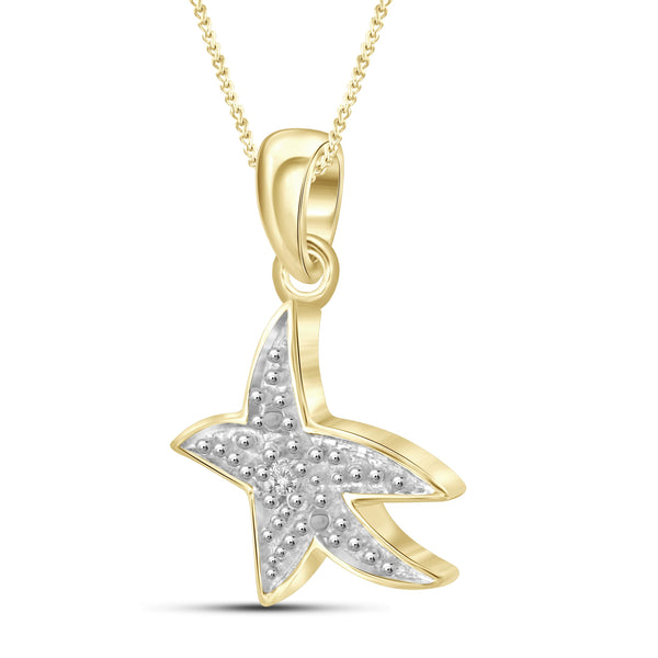 JewelonFire White Diamond Accent 14kt Gold Plated Brass Star Pendant