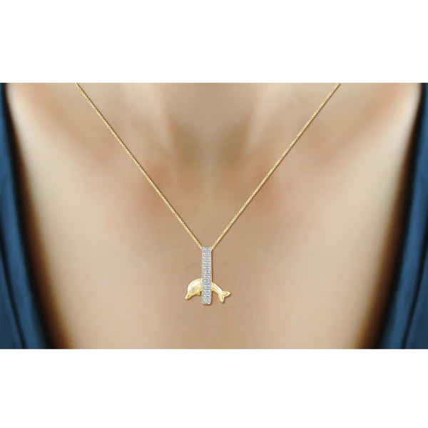 JewelonFire White Diamond Accent 14kt Gold Plated Brass Dolphin Pendant