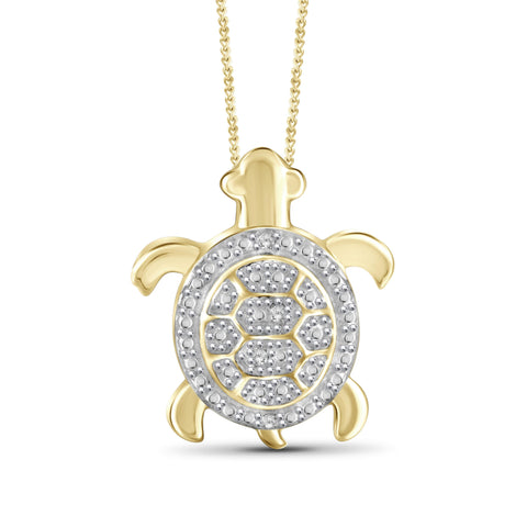 JewelonFire White Diamond Accent 14kt Gold Plated Brass Tortoise Pendant