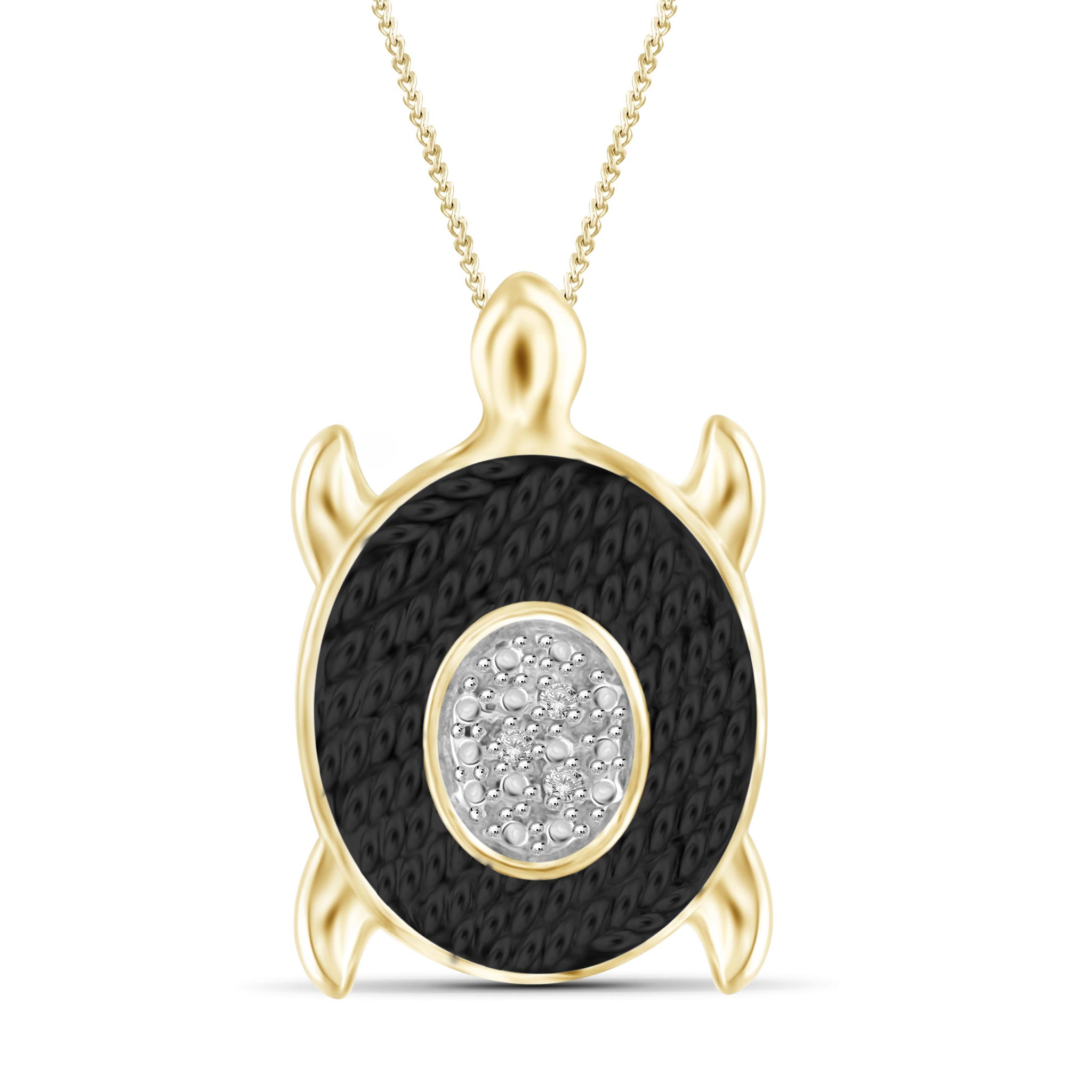 JewelonFire White Diamond Accent 14kt Gold Plated Brass Tortoise Pendant