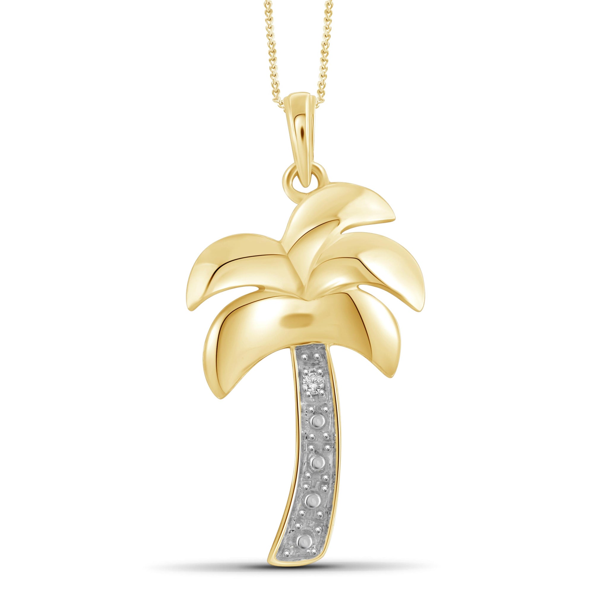 JewelonFire White Diamond Accent 14kt Gold Plated Brass Palm Tree Pendant