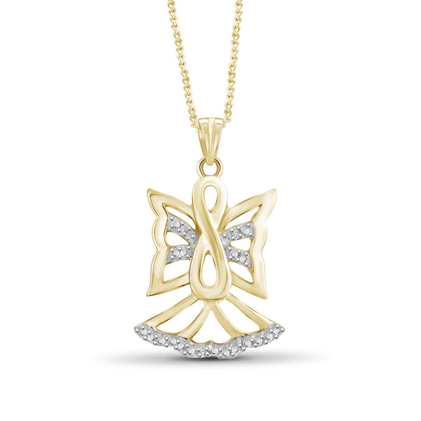 JewelonFire White Diamond Accent 14kt Gold Plated Brass Angel Pendant
