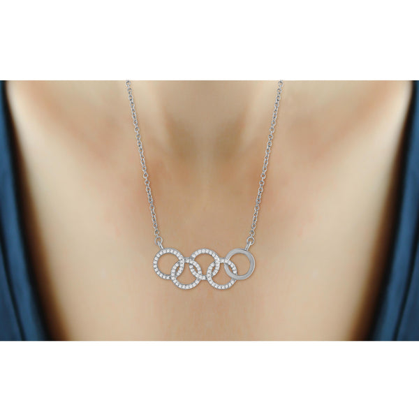 JewelonFire 1/4 Ctw White Diamond Sterling Silver Olympic Symbol Necklace