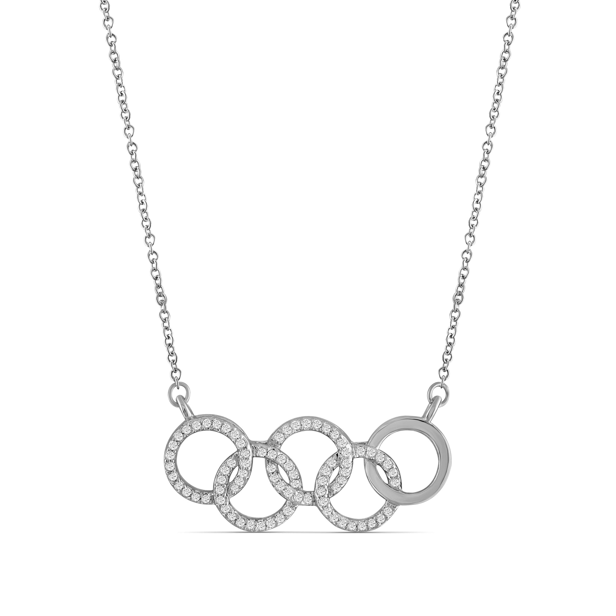 JewelonFire 1/4 Ctw White Diamond Sterling Silver Olympic Symbol Necklace