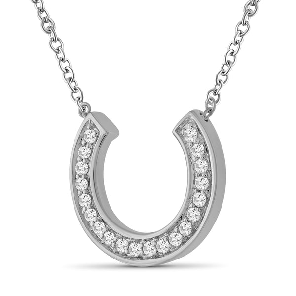 JewelonFire 1/5 Ctw White Diamond Sterling Silver Horseshoe Pendant - Assorted Colors
