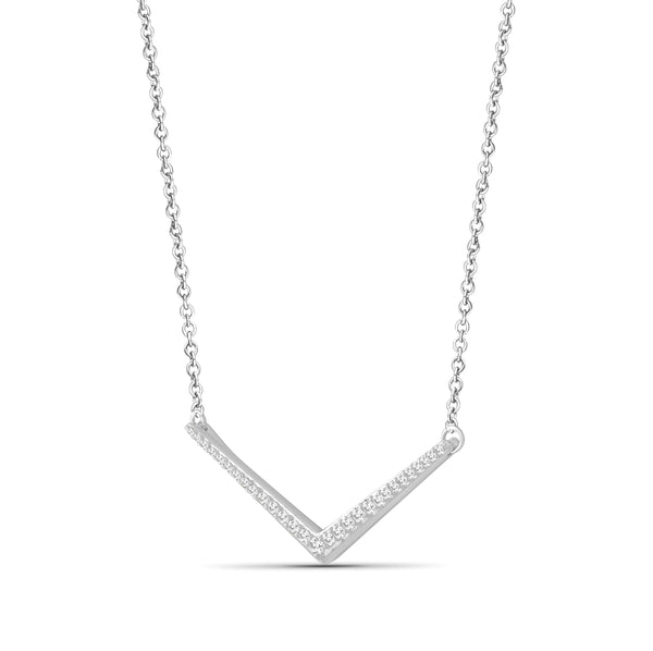 JewelonFire 1/4 Ctw White Diamond Sterling Silver V Shape Necklace - Assorted Colors