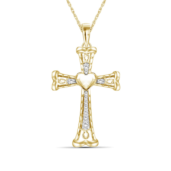 JewelonFire 1/4 Ctw White Diamond Heart Cross Pendant in Sterling Silver - Assorted Colors