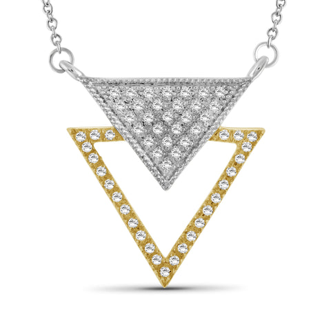 JewelonFire 1/4 Ctw White Diamond Two-Tone Sterling Silver Inverted Triangle Pendant