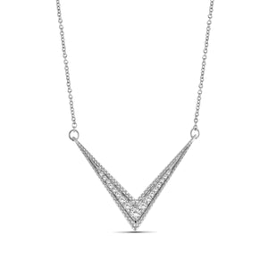 JewelonFire 1/5 Ctw White Diamond Sterling Silver V Shape Necklace - Assorted Colors