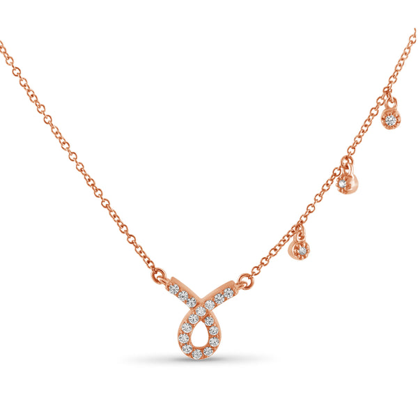 JewelonFire 1/4 Ctw White Diamond Rose Gold over Silver Ribbon Shaped Necklace