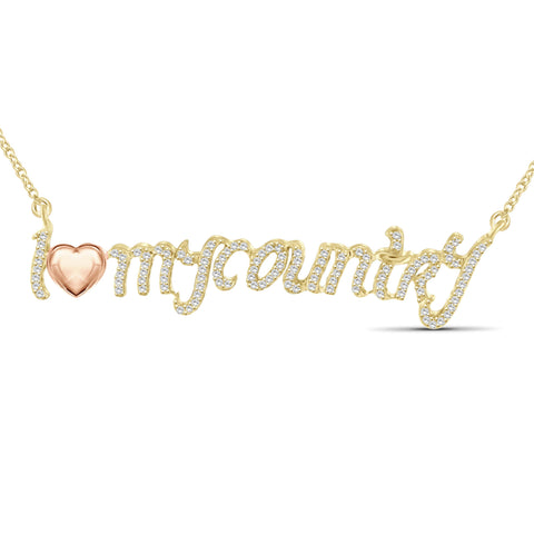 JewelonFire 1/4 Ctw White Diamond Two Tone Sterling Silver "I Love My Country" Pendant
