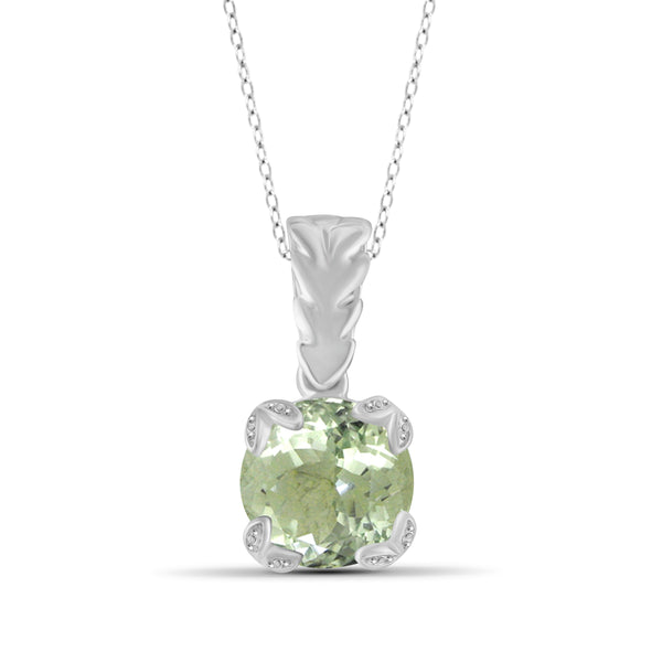 JewelonFire 3 1/2 Carat T.G.W. Green Amethyst Sterling Silver Pendant - Assorted Colors