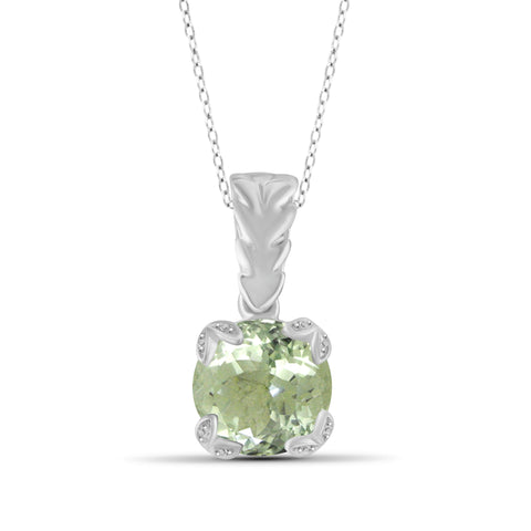 JewelonFire 3 1/2 Carat T.G.W. Green Amethyst Sterling Silver Pendant - Assorted Colors