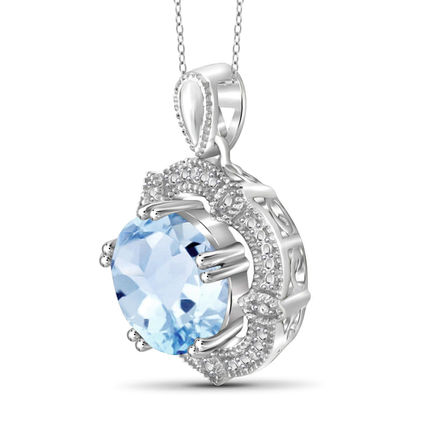 JewelonFire 4 1/4 Carat T.G.W. Sky Blue Topaz And White Diamond Accent Sterling Silver Pendant - Assorted Colors