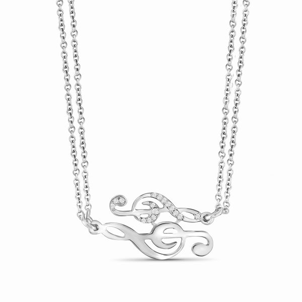 JewelonFire 1/20 Ctw White Diamond Sterling Silver Music Note Necaklace - Assorted Colors