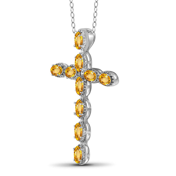 JewelonFire 2 1/5 Carat T.G.W. Citrine Sterling Silver Cross Pendant - Assorted Colors