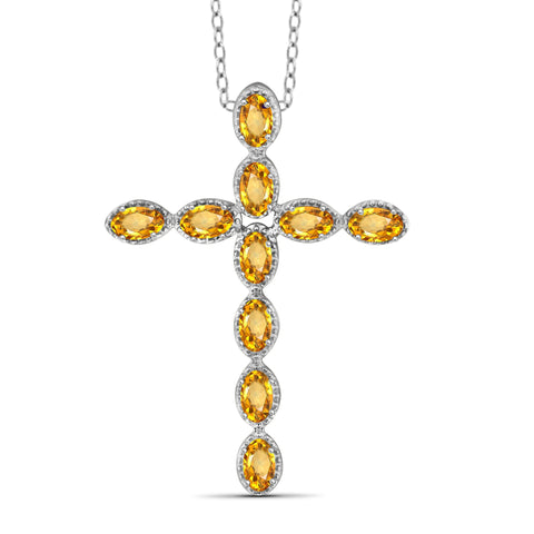 JewelonFire 2 1/5 Carat T.G.W. Citrine Sterling Silver Cross Pendant - Assorted Colors