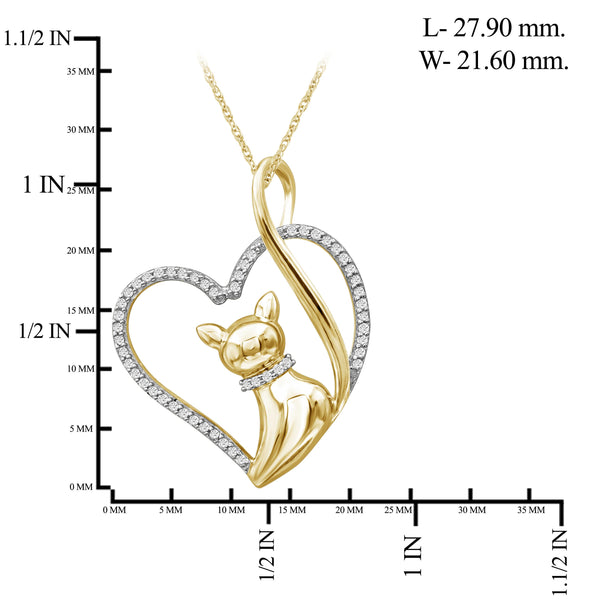 JewelonFire 1/7 Ctw White Diamond 14K Gold over Silver Cat Heart Pendant