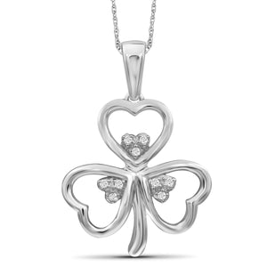 JewelonFire 1/20 Carat T.W. White Diamond Clover Sterling Silver Pendant - Assorted Colors