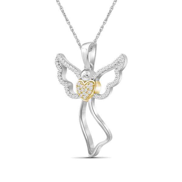 JewelonFire 1/7 Ctw White Diamond Angel Pendant in Two-Tone Sterling Silver